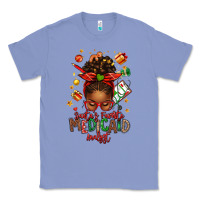 Colony Blue Santa's Favorite Medicaid Analyst Afro Messy Bun Classic Tee - texasbilliewilder