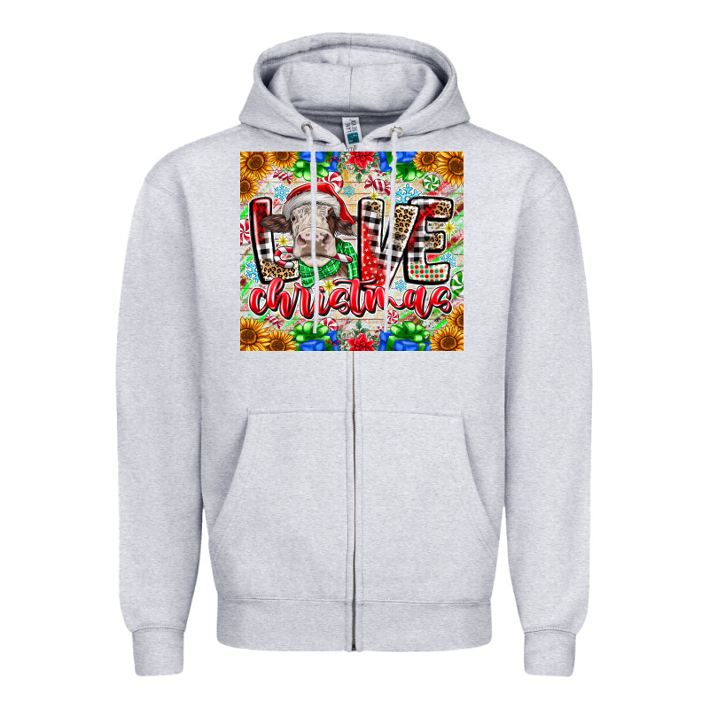 Love Christmas Cow Zipper Hoodie by CowhideDigitalArt | Teevron