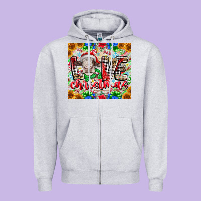Love Christmas Cow Zipper Hoodie Designed By Cowhidedigitalart