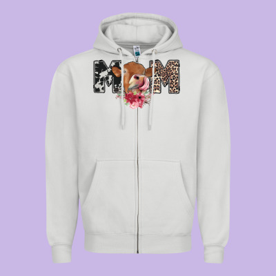 Mom Cow Zipper Hoodie Designed By Cowhidedigitalart