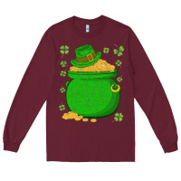 Burgundy ireland leprechaun hat pot of gold irish st patricks day Long Sleeve Tee - lanVoArt