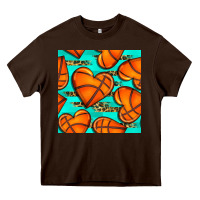 Chocolate Brown basketball hearts with leopard seamless pattern Heavy Core Tee - BundleAndBundleShop
