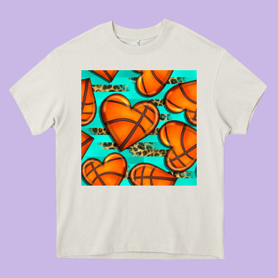 Basketball Hearts With Leopard Seamless Pattern Heavy Core Tee Designed By Bundleandbundleshop