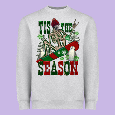 Tis The Season Skeleton Snowboard Heavyweight Sweatshirt Designed By Fadigitalartstudio