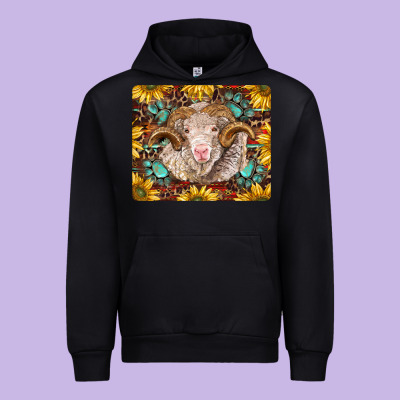 Merino Ram With Sunflowers And Gemstone Mousepad Urban Hoodie Designed By Barkaloodesign