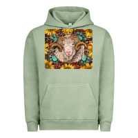 Pigment Oil Green merino ram with sunflowers and gemstone mousepad Urban Hoodie - BarkalooDesign