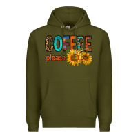 Army Green coffee please western doodle letters Premium Hoodie - FaDigitalArtStudio