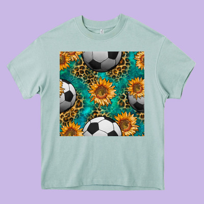 Soccer Balls And Sunflowers With Leopard And Gemstone Seamless Pattern Heavy Core Tee Designed By Bundleandbundleshop
