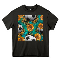 Asphalt soccer balls and sunflowers with leopard and gemstone seamless pattern Heavy Core Tee - BundleAndBundleShop