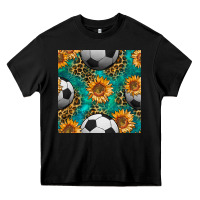 Black soccer balls and sunflowers with leopard and gemstone seamless pattern Heavy Core Tee - BundleAndBundleShop