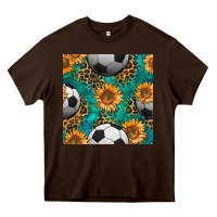 Chocolate Brown soccer balls and sunflowers with leopard and gemstone seamless pattern Heavy Core Tee - BundleAndBundleShop