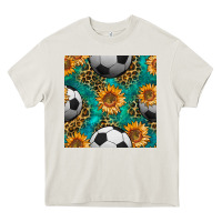 Cream soccer balls and sunflowers with leopard and gemstone seamless pattern Heavy Core Tee - BundleAndBundleShop
