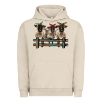Pigment French Oak 3 sheeps suffolk ewe with bandanas and fence Urban Hoodie - BarkalooDesign