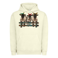 Pigment Pistachio 3 sheeps suffolk ewe with bandanas and fence Urban Hoodie - BarkalooDesign