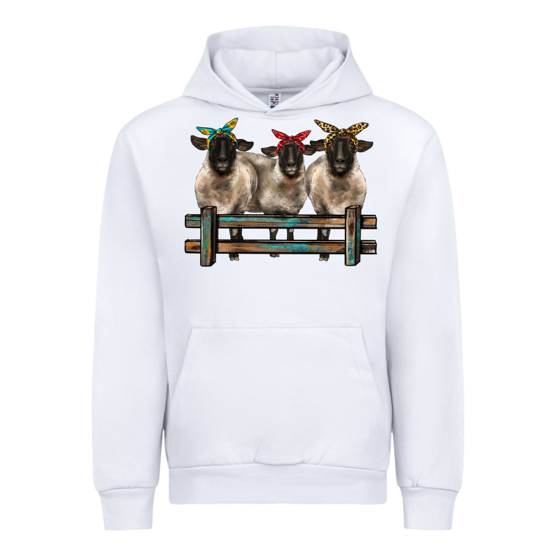 3 Sheeps Suffolk Ewe With Bandanas And Fence Urban Hoodie by BarkalooDesign | Teevron
