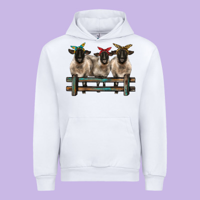 3 Sheeps Suffolk Ewe With Bandanas And Fence Urban Hoodie Designed By Barkaloodesign