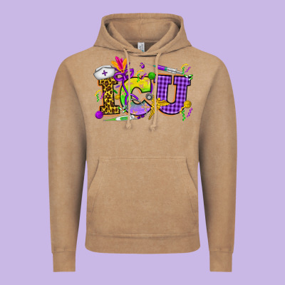 Mardi Gras Icu Nurse Vintage Hoodie Designed By Howdyjamesfarm