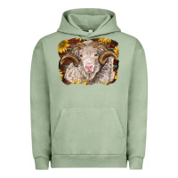 Pigment Oil Green merino ram with sunflowers Urban Hoodie - BarkalooDesign