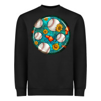 Black baseball with sunflower round earrings Heavyweight Sweatshirt - BundleAndBundleShop