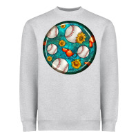 Heather Grey baseball with sunflower round earrings Heavyweight Sweatshirt - BundleAndBundleShop