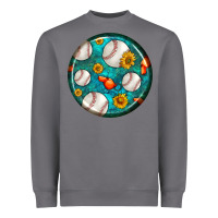 Baseball With Sunflower Round Earrings Heavyweight Sweatshirt | Teevron