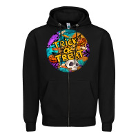 Black Trick Or Treat Hallowen Round Zipper Hoodie - LillyAllenDesigns
