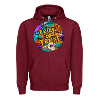 Burgundy Trick Or Treat Hallowen Round Zipper Hoodie - LillyAllenDesigns