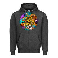 Charcoal Heather Trick Or Treat Hallowen Round Zipper Hoodie - LillyAllenDesigns