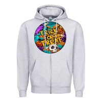 Heather Grey Trick Or Treat Hallowen Round Zipper Hoodie - LillyAllenDesigns