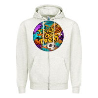 Oatmeal Heather Trick Or Treat Hallowen Round Zipper Hoodie - LillyAllenDesigns