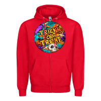 Red Trick Or Treat Hallowen Round Zipper Hoodie - LillyAllenDesigns