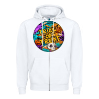 White Trick Or Treat Hallowen Round Zipper Hoodie - LillyAllenDesigns
