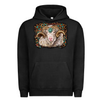 Pigment Black merino ram with leopard background Urban Hoodie - BarkalooDesign