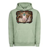 Pigment Oil Green merino ram with leopard background Urban Hoodie - BarkalooDesign