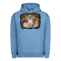 Pigment Pebble Blue merino ram with leopard background Urban Hoodie - BarkalooDesign