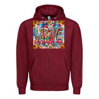 Burgundy Love Christmas highland cow Zipper Hoodie - CowhideDigitalArt
