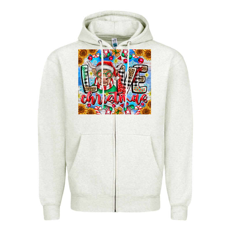 Love Christmas Highland Cow Zipper Hoodie by CowhideDigitalArt | Teevron