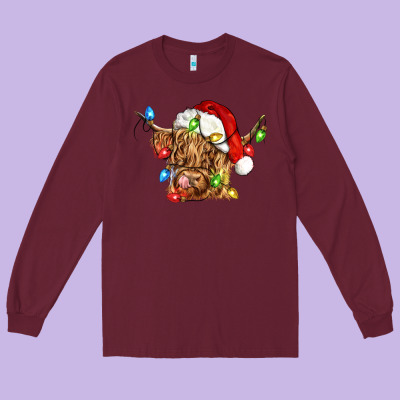 Christmas Heifer Cow Long Sleeve Tee Designed By Cowgirlartshop