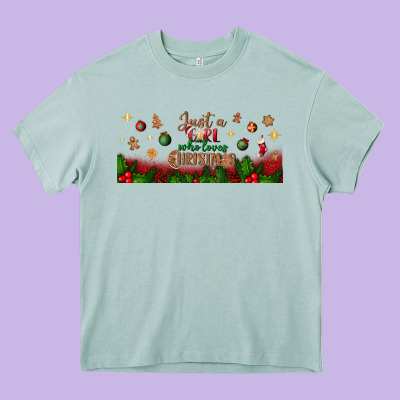 Just A Girl Who Loves Christmas Libbey Glass Heavy Core Tee Designed By Bundleandbundleshop