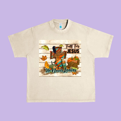 Fall For Jesus He Never Leaves Urban Heavy Tee Designed By Tumblerdesignbyshophia