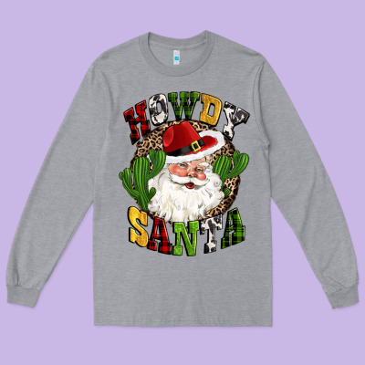 Howdy Santa Western Cactus Christmas Long Sleeve Tee Designed By Cowgirlartshop