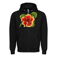 Black Hawaiian Hibiscus Flower Illustrations Zipper Hoodie - LillyAllenDesigns