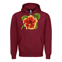 Burgundy Hawaiian Hibiscus Flower Illustrations Zipper Hoodie - LillyAllenDesigns