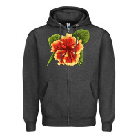 Charcoal Heather Hawaiian Hibiscus Flower Illustrations Zipper Hoodie - LillyAllenDesigns