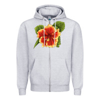 Heather Grey Hawaiian Hibiscus Flower Illustrations Zipper Hoodie - LillyAllenDesigns