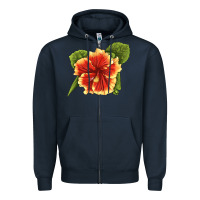 Navy Hawaiian Hibiscus Flower Illustrations Zipper Hoodie - LillyAllenDesigns