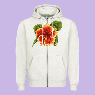 Hawaiian Hibiscus Flower Illustrations Zipper Hoodie Designed By Lillyallendesigns