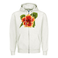 Oatmeal Heather Hawaiian Hibiscus Flower Illustrations Zipper Hoodie - LillyAllenDesigns
