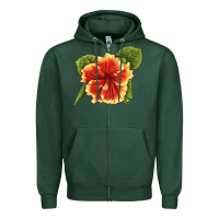 Sports Green Hawaiian Hibiscus Flower Illustrations Zipper Hoodie - LillyAllenDesigns