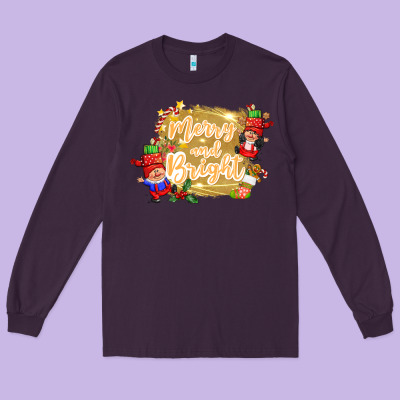 Merry And Bright Gnome Long Sleeve Tee Designed By Cowgirlartshop